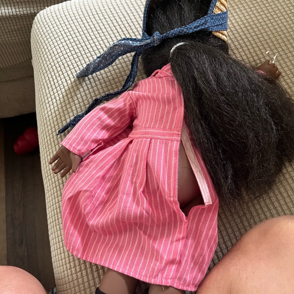 American Girl Doll in Pink Striped Dress with Blue Hat - Picture 4 of 7